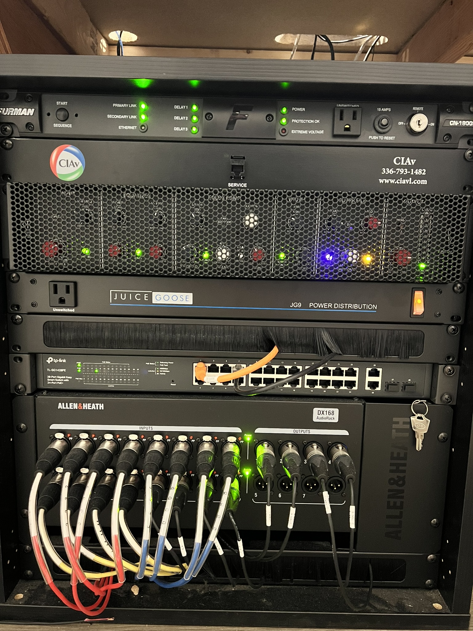 Calvary Baptist Church Allen & Heath dLive audio network rack - CIAVL